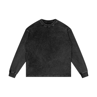 Unisex Acid Wash Oversize Long Sleeve T-Shirt in black beauty