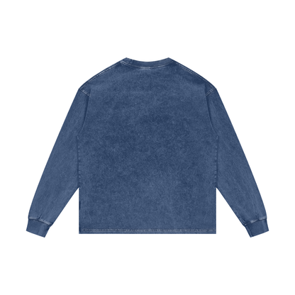 Unisex Acid Wash Oversize Long Sleeve T-Shirt in dark blue, alternate angle