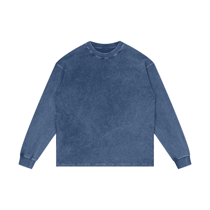Unisex Acid Wash Oversize Long Sleeve T-Shirt in dark blue