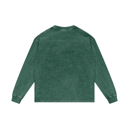 Unisex Acid Wash Oversize Long Sleeve T-Shirt in dark green, alternate angle