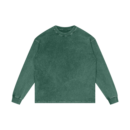 Unisex Acid Wash Oversize Long Sleeve T-Shirt in dark green
