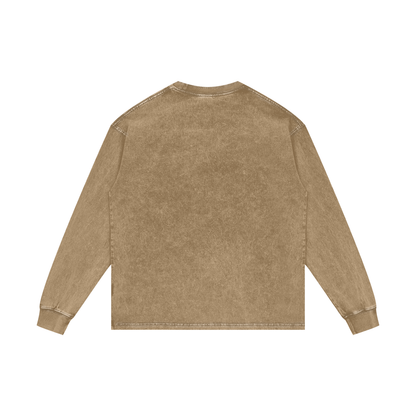 Unisex Acid Wash Oversize Long Sleeve T-Shirt in honey peach, alternate angle