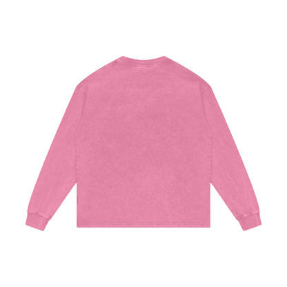 Unisex Acid Wash Oversize Long Sleeve T-Shirt in pink, alternate angle