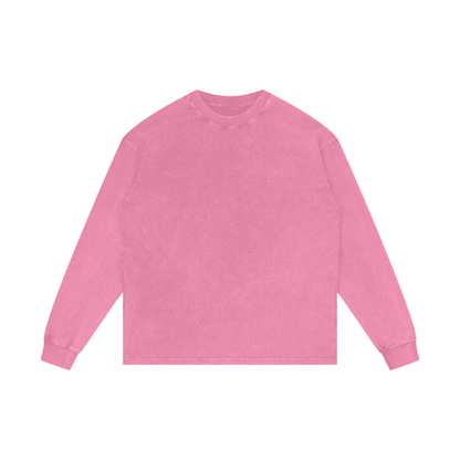 Unisex Acid Wash Oversize Long Sleeve T-Shirt in pink