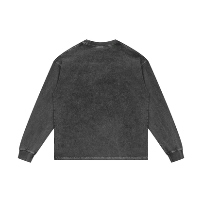 Unisex Acid Wash Oversize Long Sleeve T-Shirt in pirate gray, alternate angle