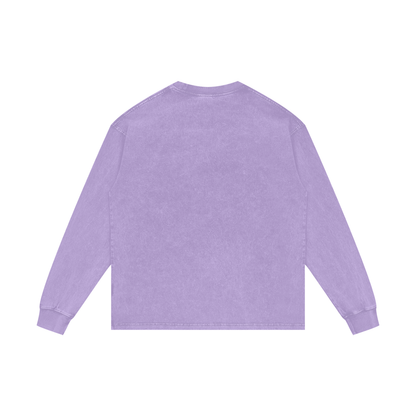 Unisex Acid Wash Oversize Long Sleeve T-Shirt in purple, alternate angle
