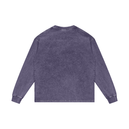 Unisex Acid Wash Oversize Long Sleeve T-Shirt in purple haze, alternate angle