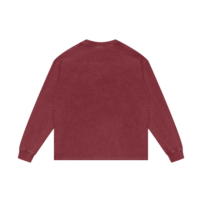 Unisex Acid Wash Oversize Long Sleeve T-Shirt in red, alternate angle