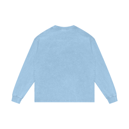 Unisex Acid Wash Oversize Long Sleeve T-Shirt in sky blue, alternate angle