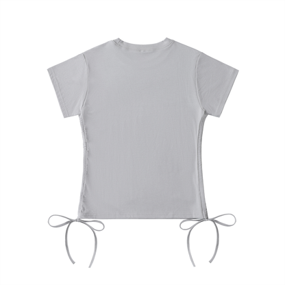 Unisex Bodycon Drawstring T-Shirt in light gray, alternate angle