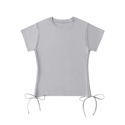 Unisex Bodycon Drawstring T-Shirt in light gray