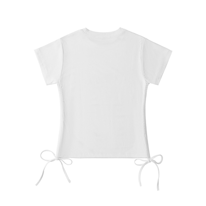 Unisex Bodycon Drawstring T-Shirt in white, alternate angle