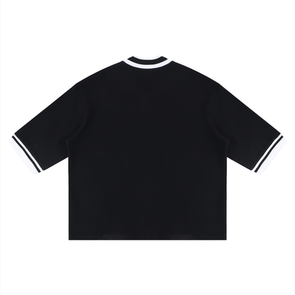 Unisex Boxy Baseball Jersey in black, alternate angle