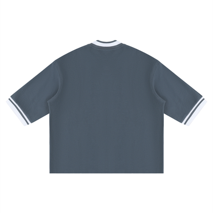 Unisex Boxy Baseball Jersey in navy blue, alternate angle