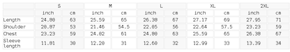 Size chart for the Unisex Boxy Baseball Jersey