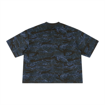 Unisex Boxy Camo Print T-Shirt in blue camo, alternate angle