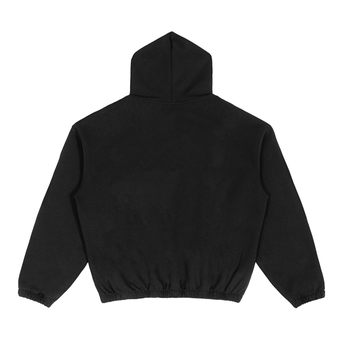 Unisex Boxy Cinched Hem Hoodie in black, alternate angle