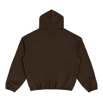 Unisex Boxy Cinched Hem Hoodie in brown, alternate angle