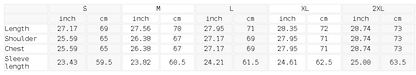 Size chart for the Unisex Boxy Cinched Hem Hoodie