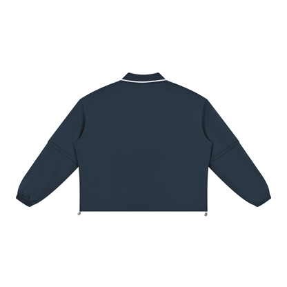 Unisex Boxy Collared Detachable Sweatshirt in navy blue, alternate angle