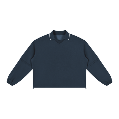 Unisex Boxy Collared Detachable Sweatshirt in navy blue
