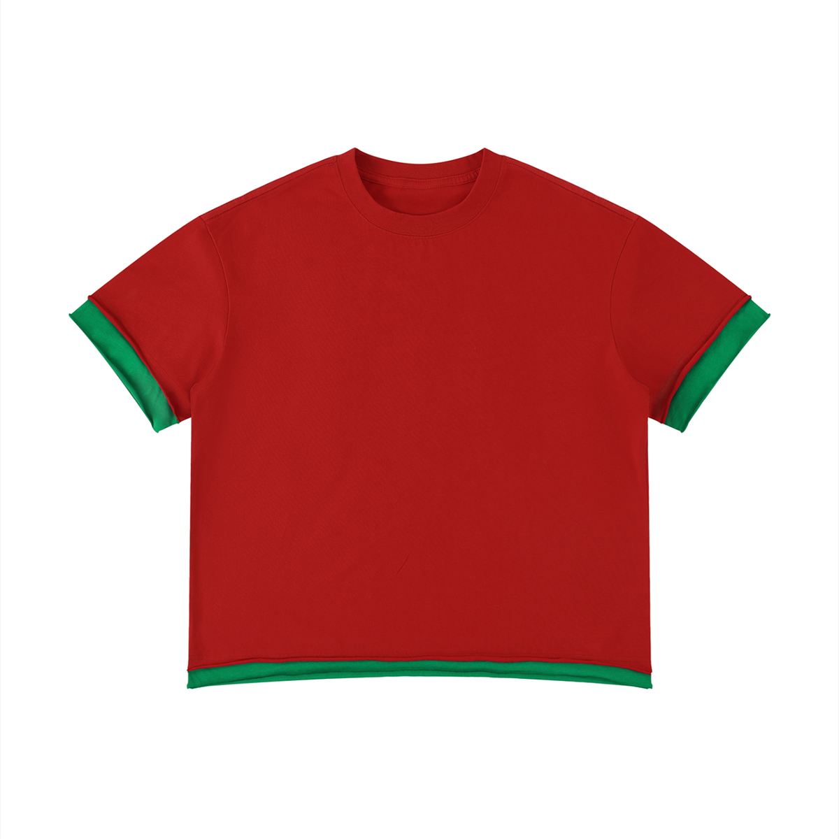 Unisex Boxy Color Block T-Shirt in red with grass green