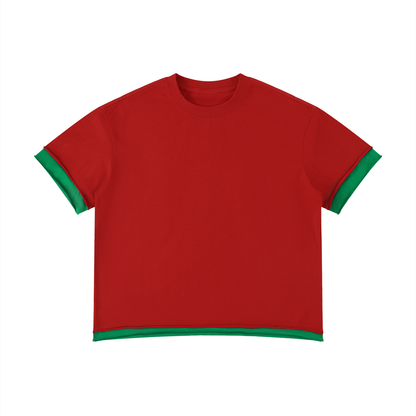 Unisex Boxy Color Block T-Shirt in red with grass green