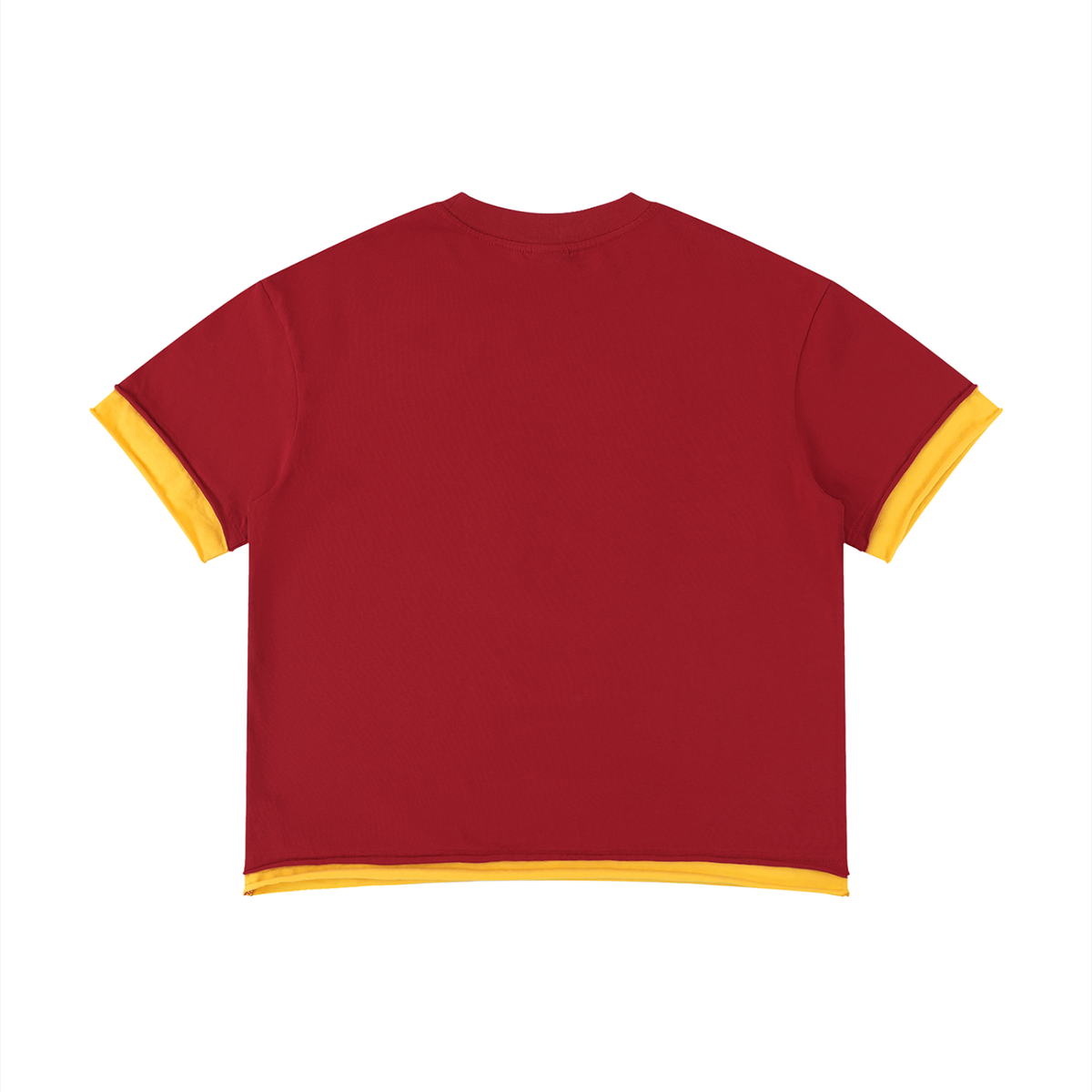 Unisex Boxy Color Block T-Shirt in red with yellow, alternate angle