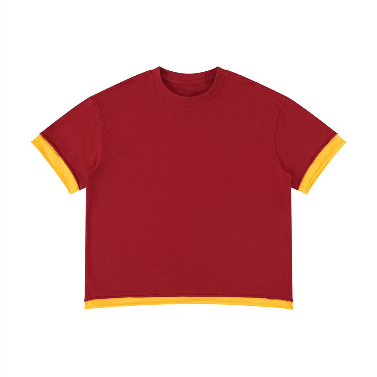 Unisex Boxy Color Block T-Shirt in red with yellow