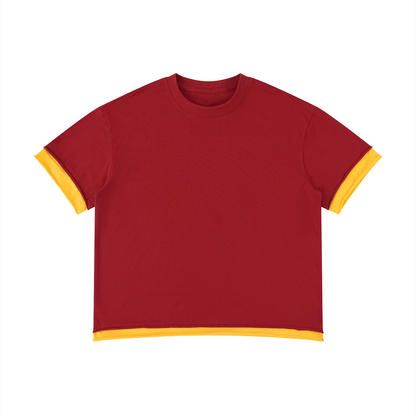 Unisex Boxy Color Block T-Shirt in red with yellow