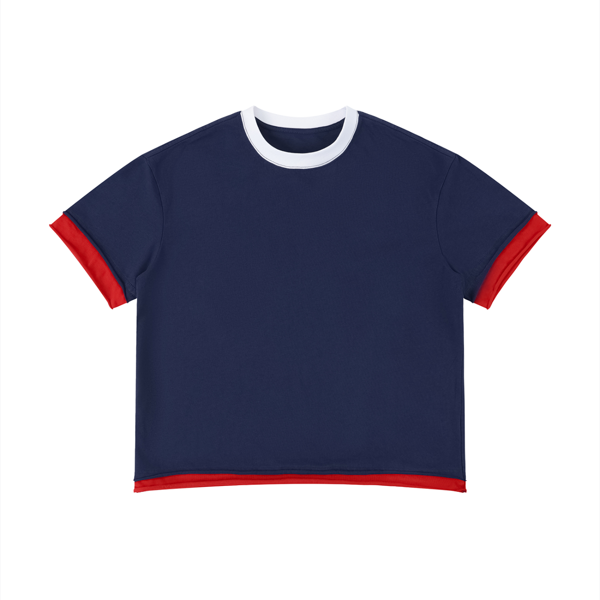 Unisex Boxy Color Block T-Shirt in royal blue with red