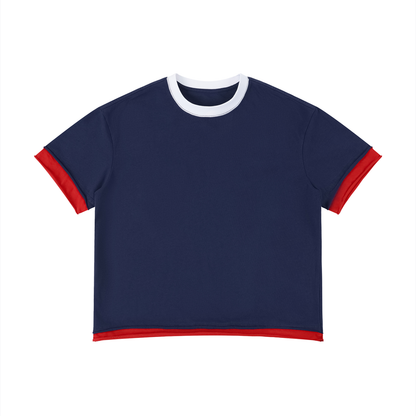 Unisex Boxy Color Block T-Shirt in royal blue with red
