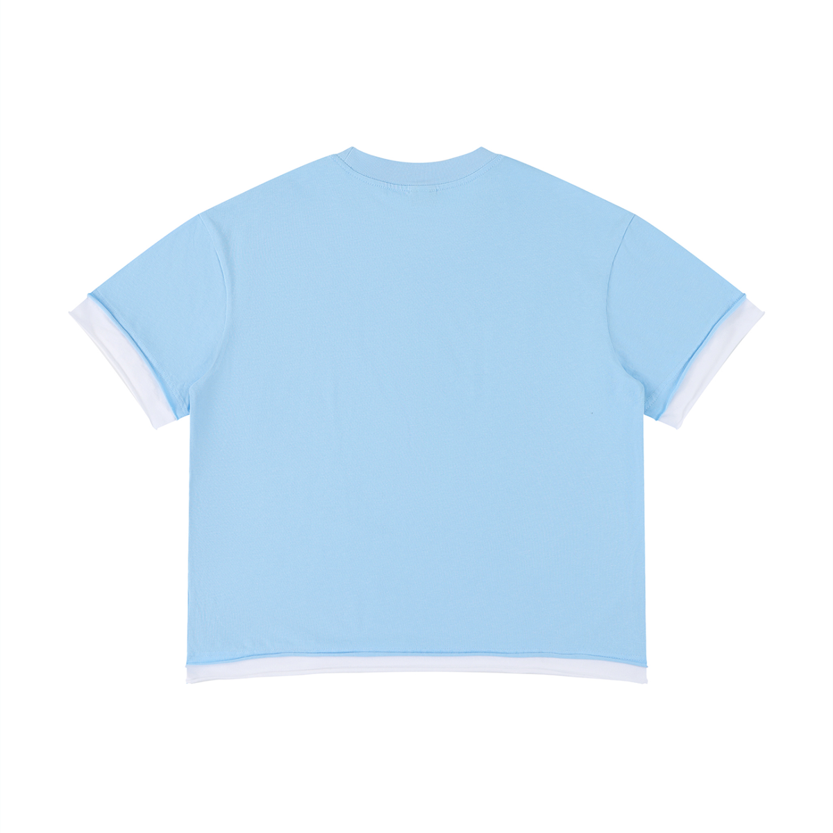 Unisex Boxy Color Block T-Shirt in sky blue with white, alternate angle