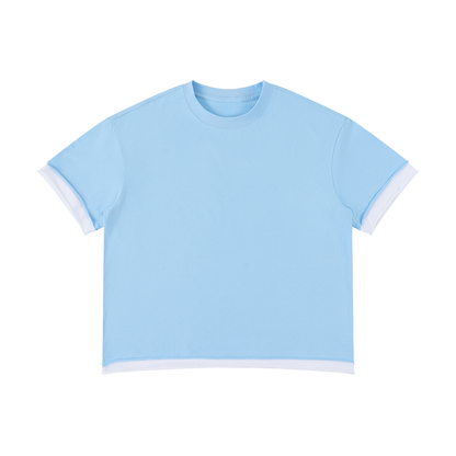 Unisex Boxy Color Block T-Shirt in sky blue with white