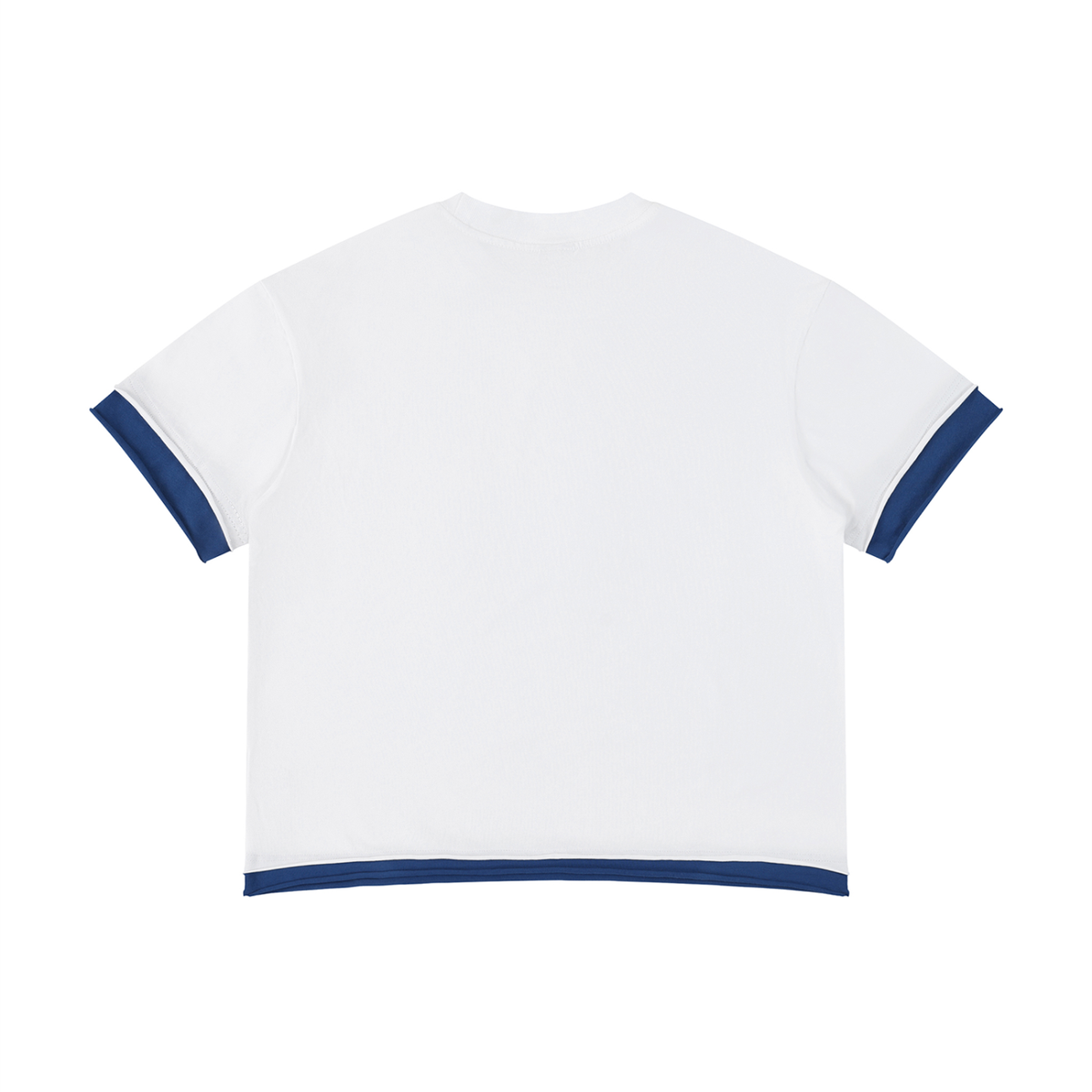 Unisex Boxy Color Block T-Shirt in white with royal blue, alternate angle