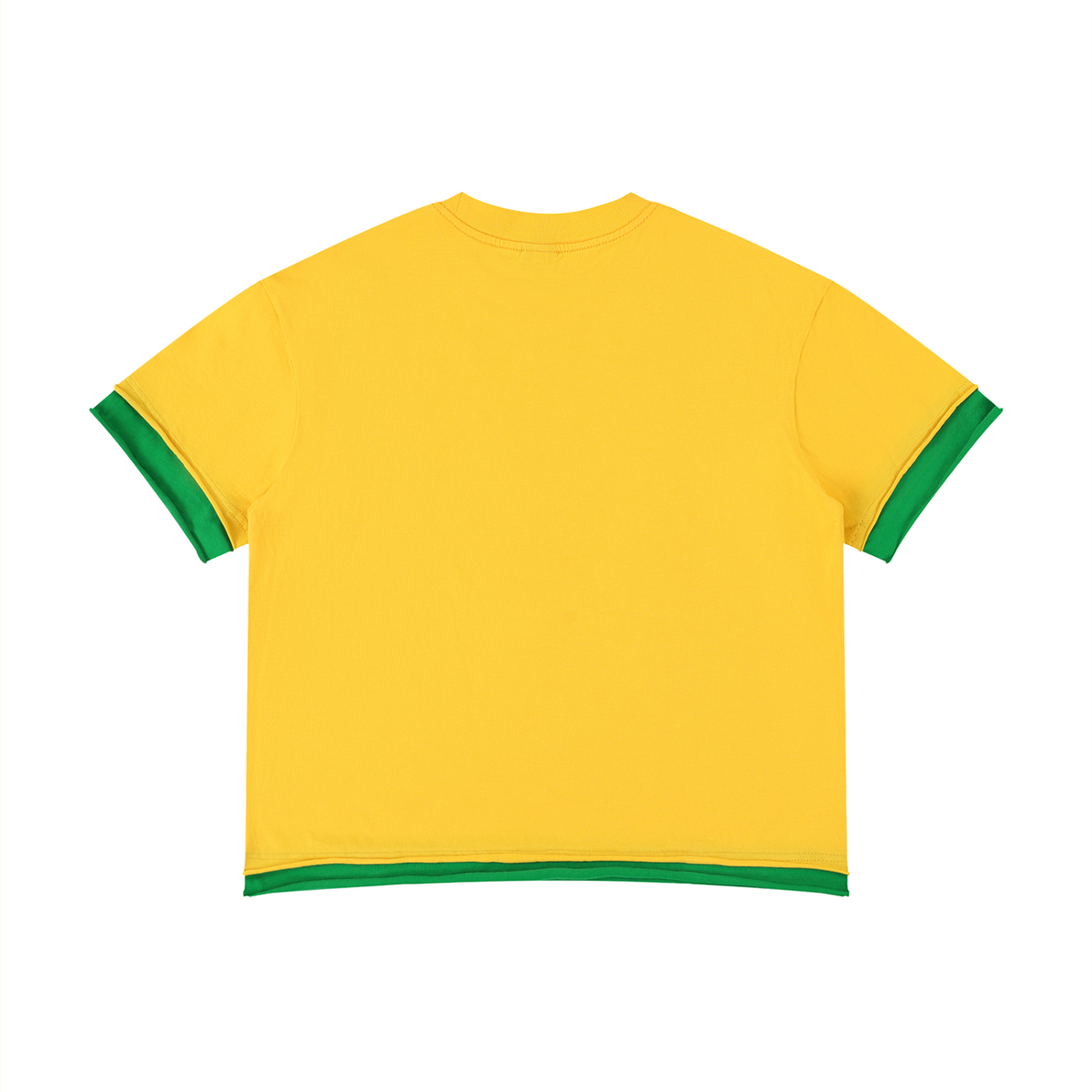 Unisex Boxy Color Block T-Shirt in yellow with green, alternate angle