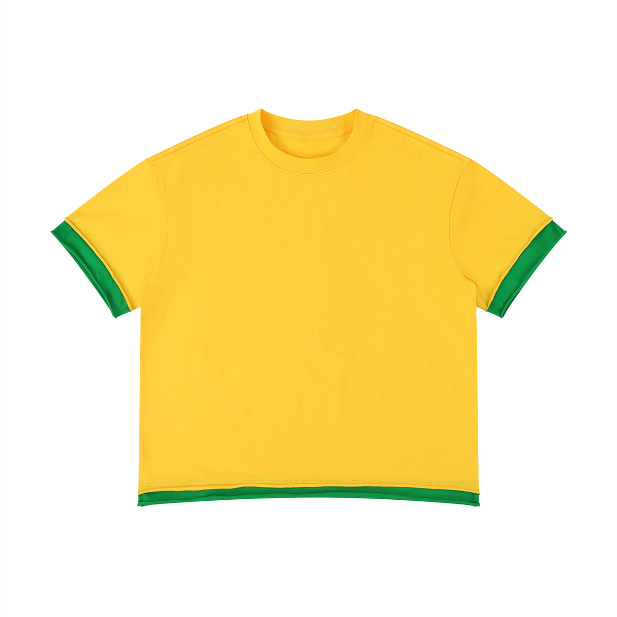 Unisex Boxy Color Block T-Shirt in yellow with green