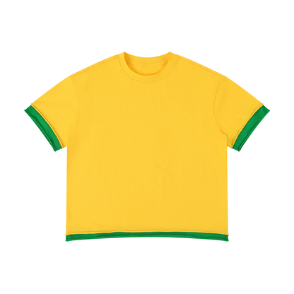 Unisex Boxy Color Block T-Shirt in yellow with green