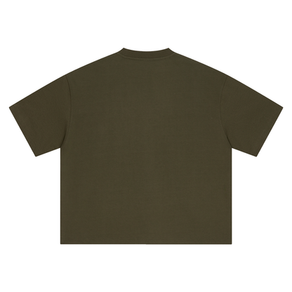 Unisex Boxy Drop Shoulder Cotton T-Shirt in army green, alternate angle