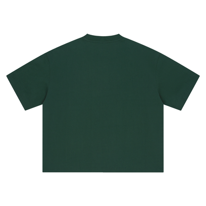 Unisex Boxy Drop Shoulder Cotton T-Shirt in dark green, alternate angle