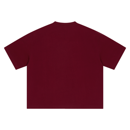 Unisex Boxy Drop Shoulder Cotton T-Shirt in dark red, alternate angle