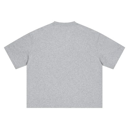 Unisex Boxy Drop Shoulder Cotton T-Shirt in flower gray, alternate angle