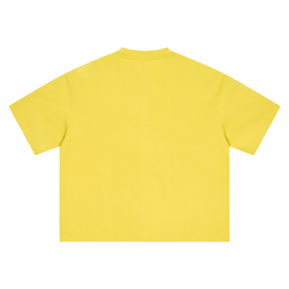Unisex Boxy Drop Shoulder Cotton T-Shirt in olive yellow, alternate angle