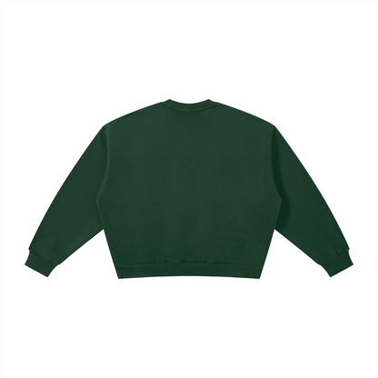 Unisex Boxy Fleece Crewneck Sweatshirt in dark green, alternate angle
