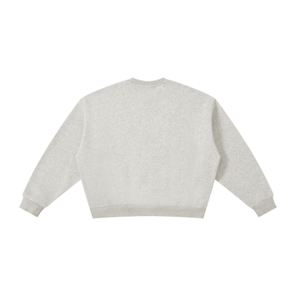 Unisex Boxy Fleece Crewneck Sweatshirt in flower gray, alternate angle