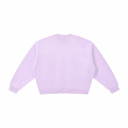 Unisex Boxy Fleece Crewneck Sweatshirt in light purple, alternate angle