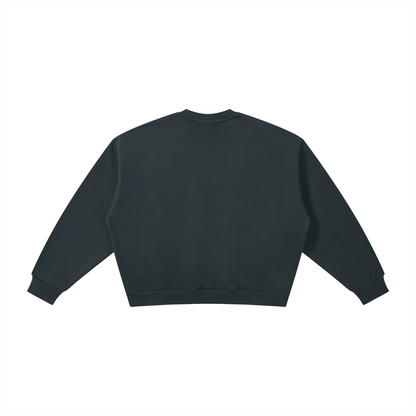 Unisex Boxy Fleece Crewneck Sweatshirt in navy blue, alternate angle