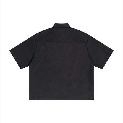 Unisex Boxy Heavyweight Short Sleeve Shirt in black, alternate angle