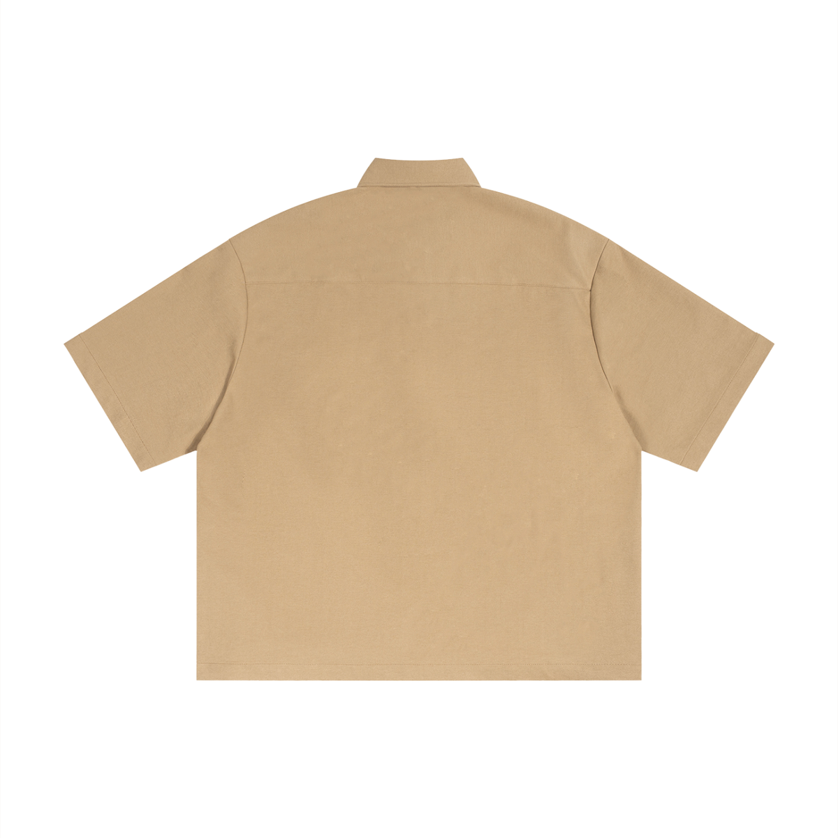 Unisex Boxy Heavyweight Short Sleeve Shirt in khaki, alternate angle