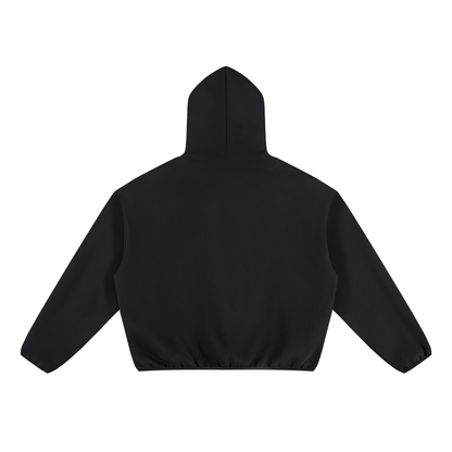 Unisex Boxy Piping Fleece Hoodie in black, alternate angle
